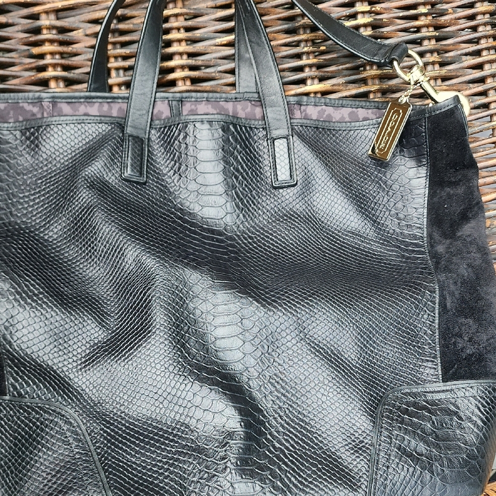 Coach Black Snakeskin Leather Tote
